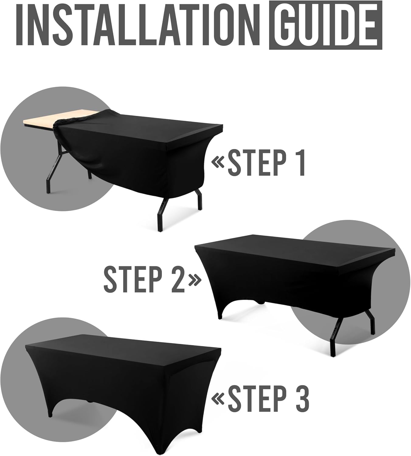 Utopia Kitchen 8FT Spandex Tablecloth [10 Pack, Black] 200 GSM Stretch, Fitted, Washable and Wrinkle Resistant Table Cloth Rectangle Cover for Trade Shows, Wedding, Parties [96Lx30Wx30H Inch]