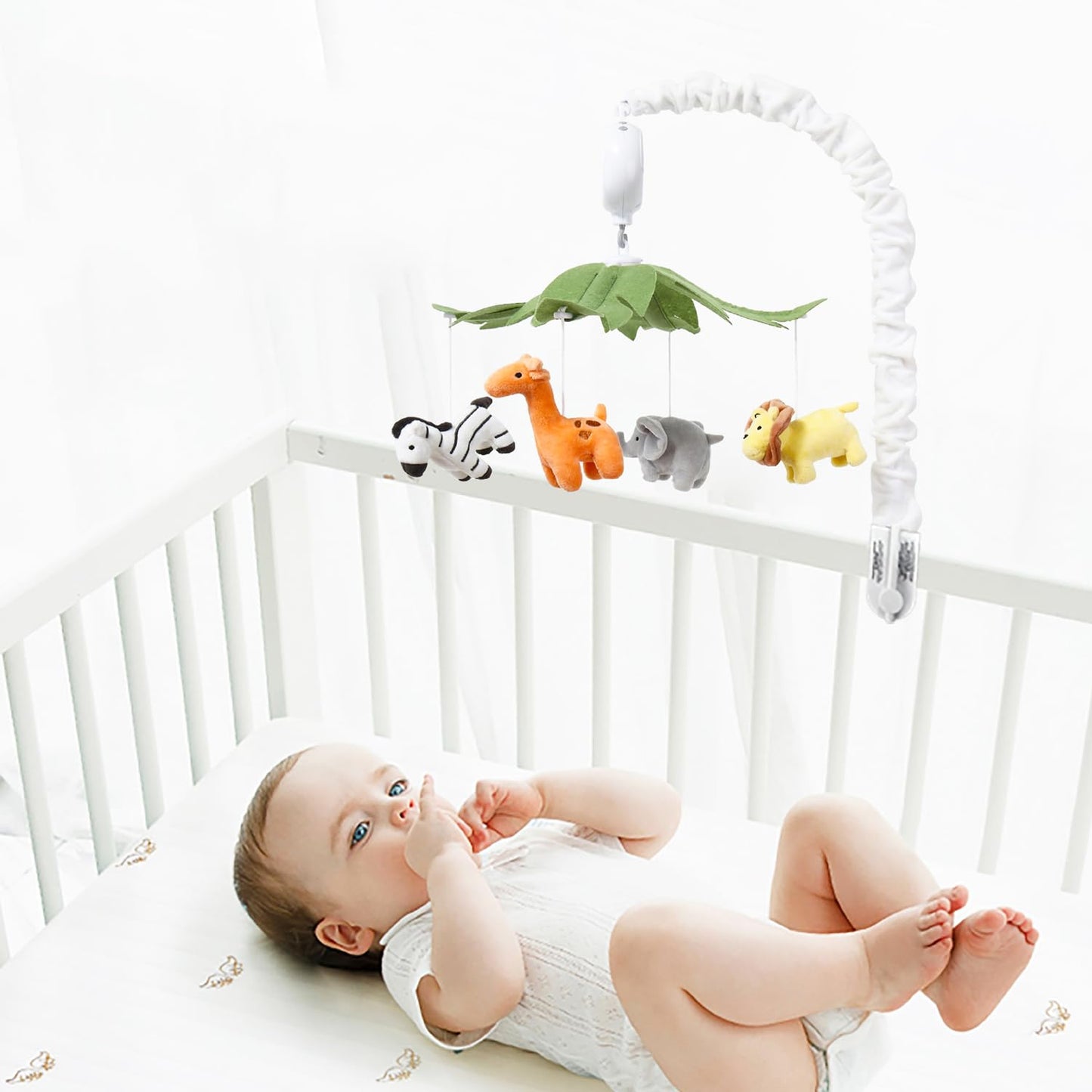 Crib Mobile, Baby Mobile with 12 Lullabies, Musical Baby Crib Mobile for Boys or Girls, Safari Animals Crib Toys Hanging, Safari Nursery Decor
