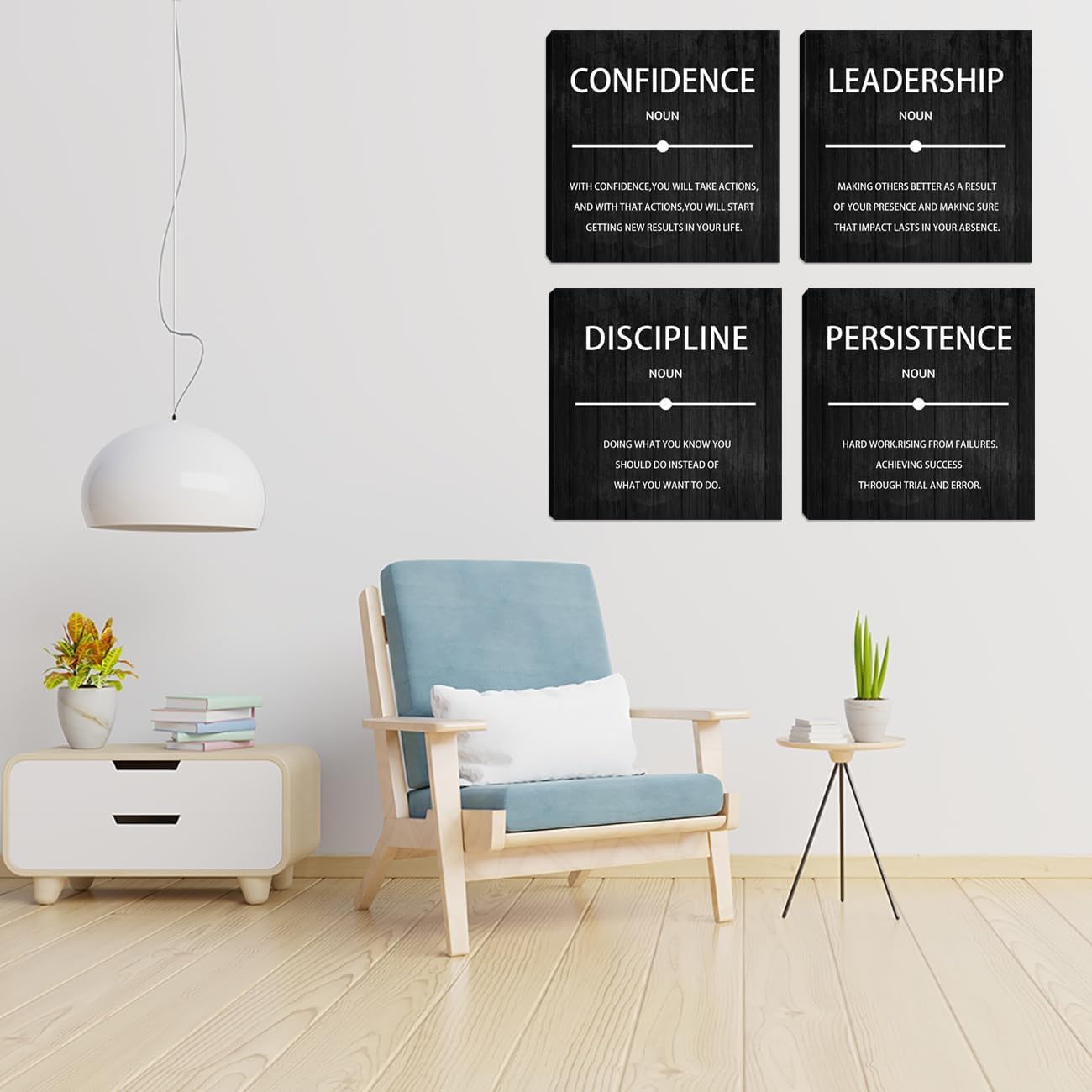 4 Pieces Motivational Wall Art Inspirational Office Quotes Wall Decor Success Quotes Wall Decor Artwork for Living Room Bedroom Home Office Wall Decoration Artwork 20”X20”X4