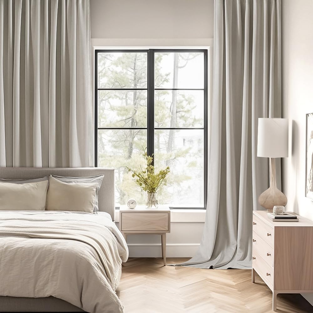 MIULEE Natural Back Tab Blackout Curtain 96 Inch Long 2 Panels Set for Bedroom, Rod Pocket/Pinch Pleat Thermal Insulated Living Room Darkening Pleated Light Blocking Floor to Ceiling Drape