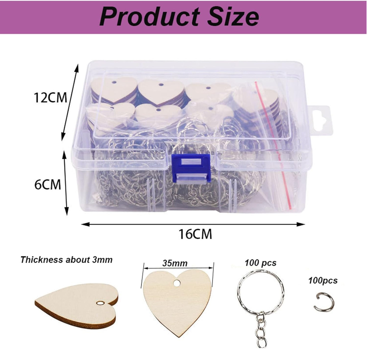 QMTSINEW 100 Pcs Blank Heart-Shaped Wooden Keychain Set,Unfinished Heart Wooden Circles with 100Pcs Key Rings Personalized Wood Keychain Key Ring Key Tags DIY Keychain Supplies for Craft