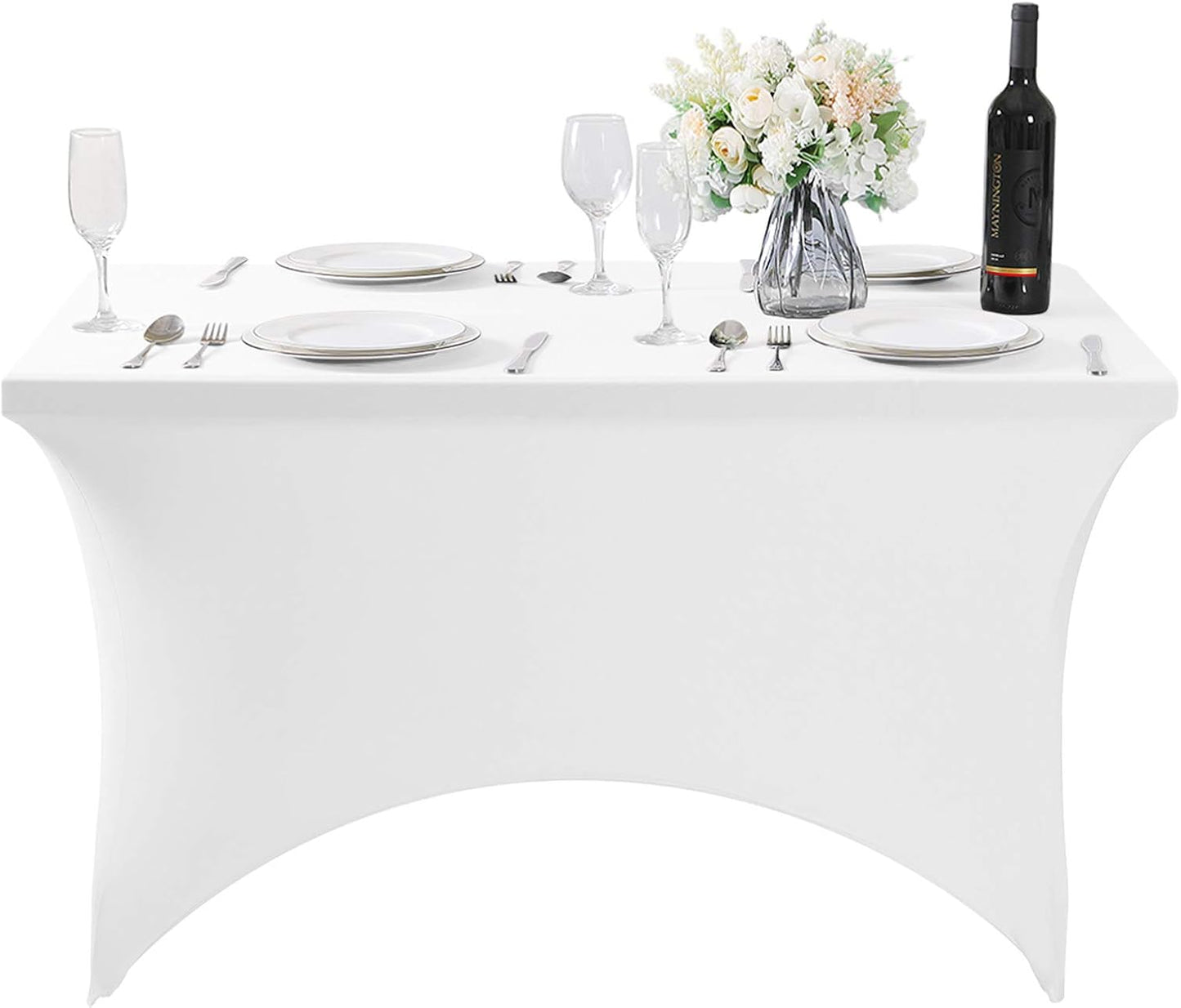 SuperO Waterproof Spandex Table Cover for 4FT Table Universal Fitted Stretch Tablecloth for Party, Banquet, Wedding and Events-White