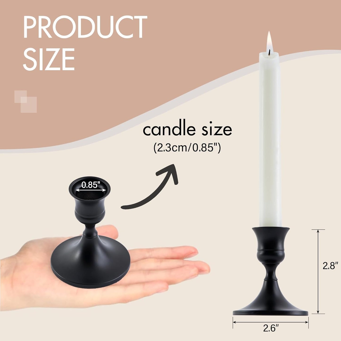 Black Taper Candle Holder, Candlestick Holders, Vintage Metal for Table Centerpieces Wedding Decor (Matte Black, 4 Pcs)