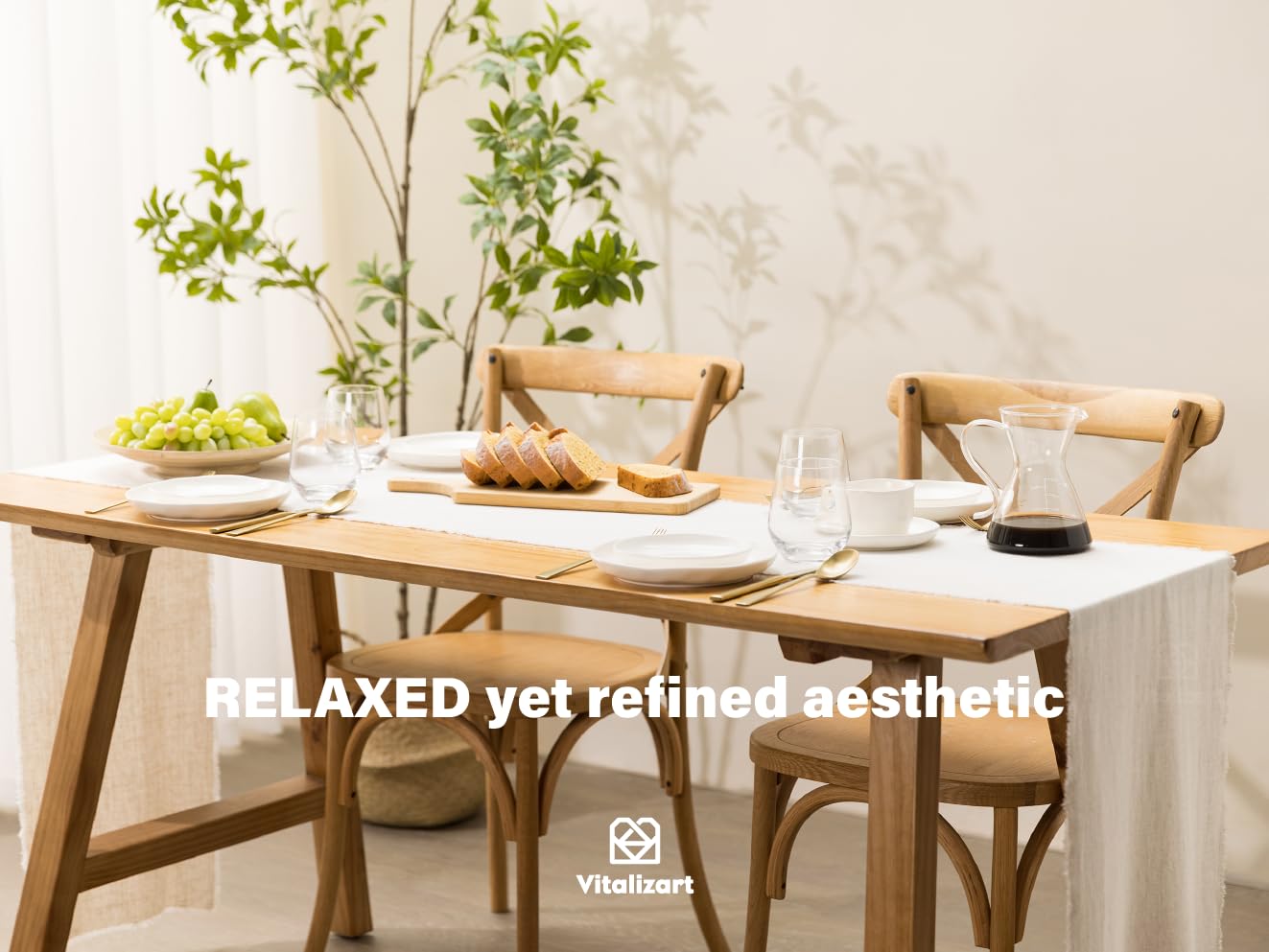 Vitalizart Beige Slub Cotton Linen Table Runner – Rustic Home & Dining Decor for Wedding, Holiday, and Parties (14 x 120 Inches)