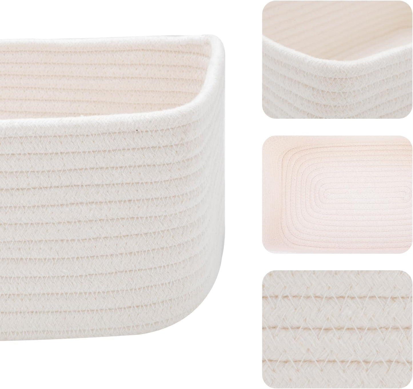 Small Storage Baskets for Organizing | Closet Organizer Bins | Shelf Toy Basket | Woven Rope Baskets | Cube Decorative Box | Shallow Basket | 11.5x7.5x4.7” | 4 Packs Off White