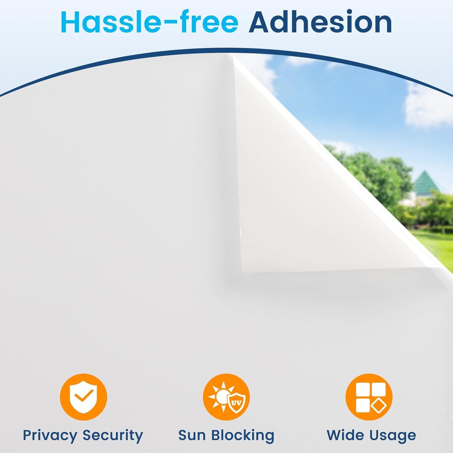 DOWELL Window Privacy Film, Frosted Glass Window Film, Static Cling Non-Adhesive Glass Clings, Sun Blocking Opaque Door Coverings, Reusable Door Sticker for Bathroom Home Office, White, 17.5" x 118.1"