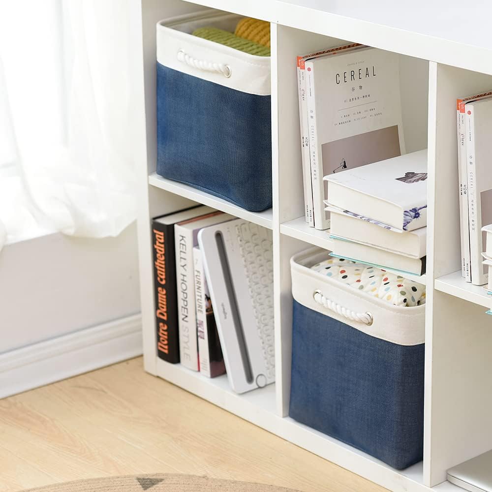 TcaFmac Organization and Storage Basket for Gifts Empty - 16x12x12 inch Large 2 Pack Collapsible Storage Bins for Shelves, Fabric Storage Cubes for Organizing Cloth Toy Kids (White & Jean Blue)