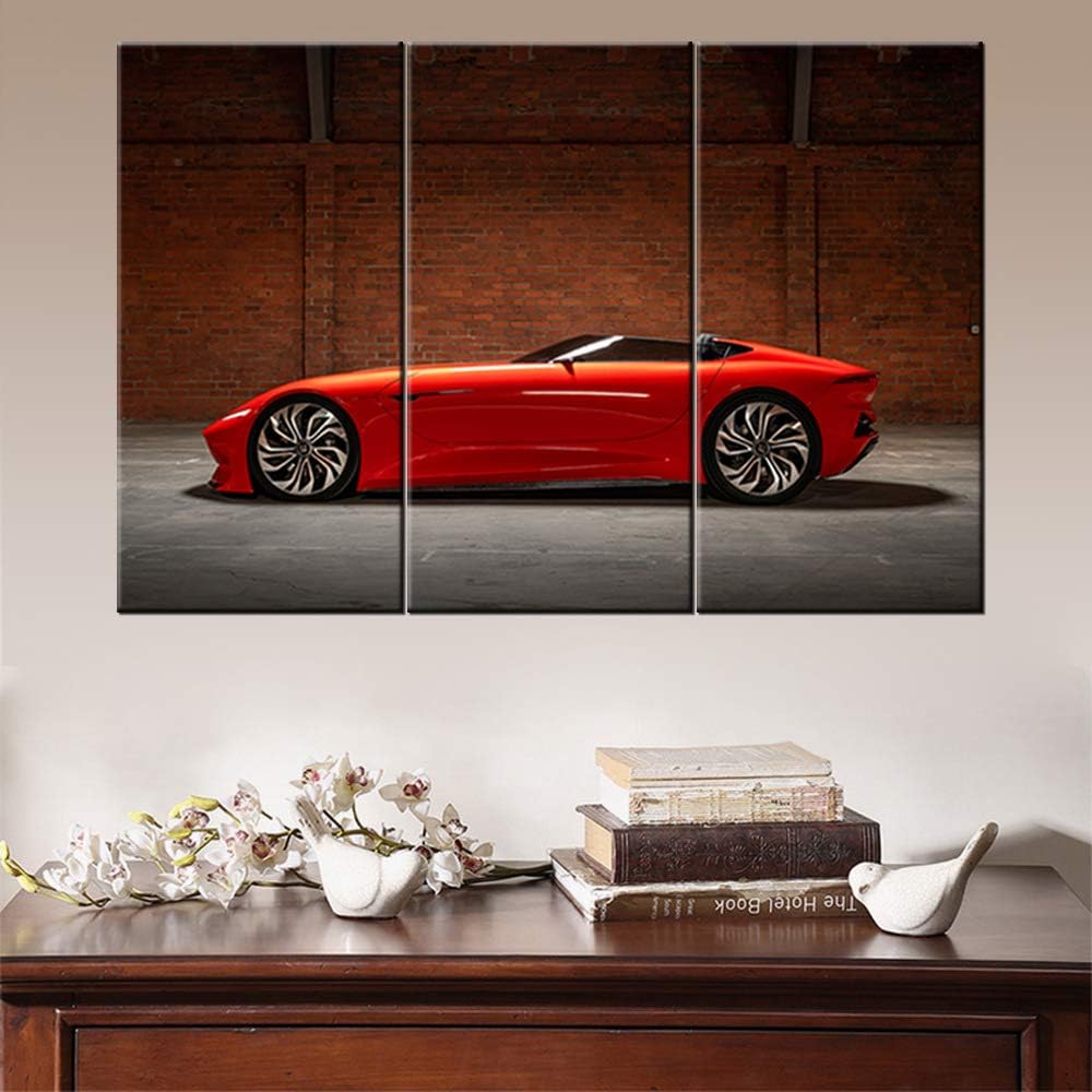 TUMOVO 3 Pieces Red Sports Car Wall Art Picture Home Decoration Living Room Canvas Print Painting Wall Picture with Frame and Stretched Ready to Hang - 12 x 24 inch x 3 Panels