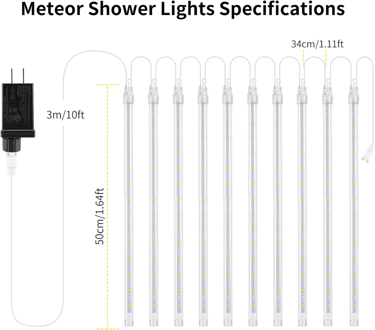 【2 Pack】 Christmas Lights Meteor Shower Rain Lights 20inch, Totally 20 Tube 720 LEDs Icicle Lights Outdoor Raindrop Lights for Xmas Halloween Wedding Party Tree Holiday Decoration,Blue