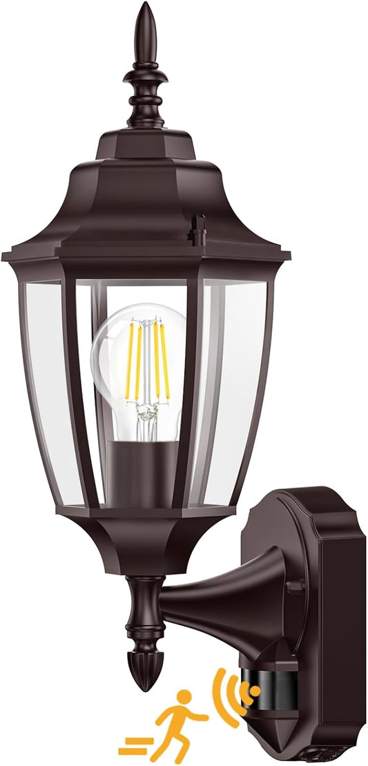 Lamomo Outdoor Wall Sconce, Dusk to Dawn Motion Sensor Bronze Outdoor Light Fixture Wall Mounted, Exterior Aluminum Waterproof Porch Lights for Patio Front Door Garage (1 Pack)