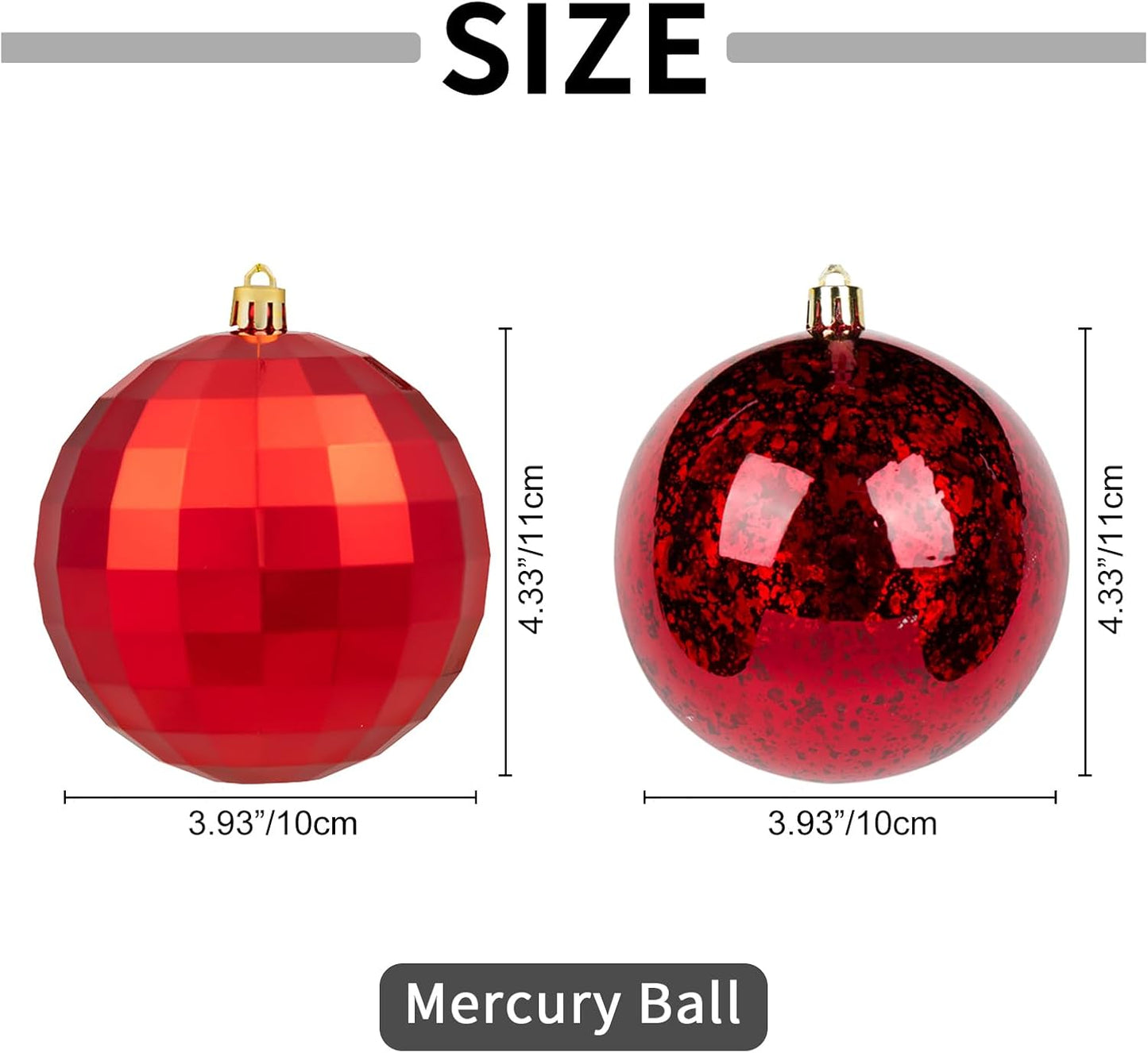 XmasExp Large Christmas Ball Ornaments,4pcs Red Giant Shatterproof Plastic Hanging Mercury Xmas Ball Decorations Christmas Tree Ornaments (Red, 4")