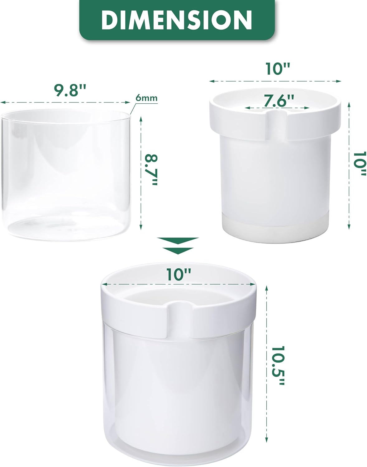 Phoenix Vine 10 Inch Self Watering Planter, White Terracotta Clay Pot with Glass Reservoir for Indoor Plants, Herbs, Flowers, Set of 1, 52-B-I-1