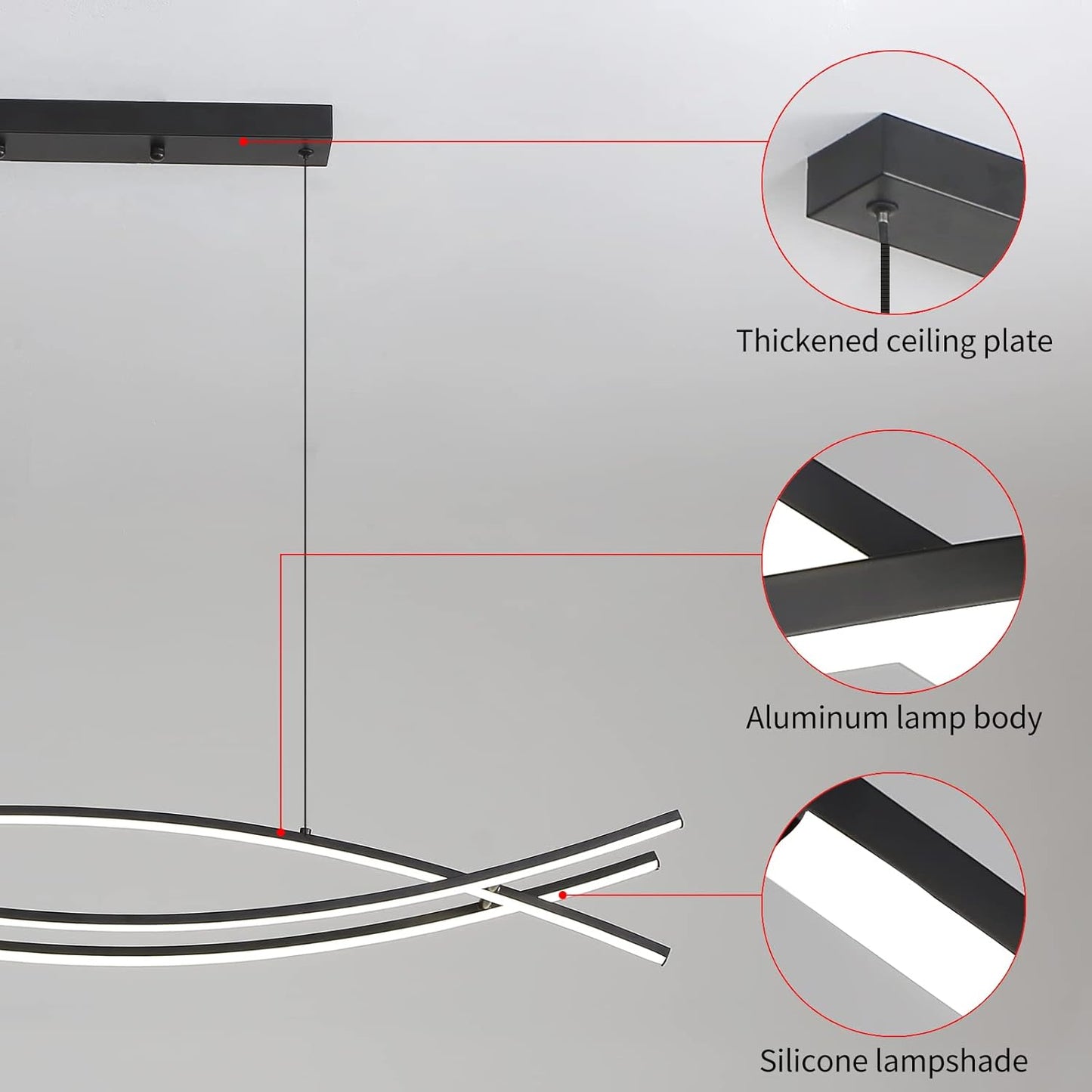 Pendant Light, Linear Pendant Light LED Dimmable Hanging Light Fixture, LED Modern Curved Chandelier, Chandeliers for Dining Room