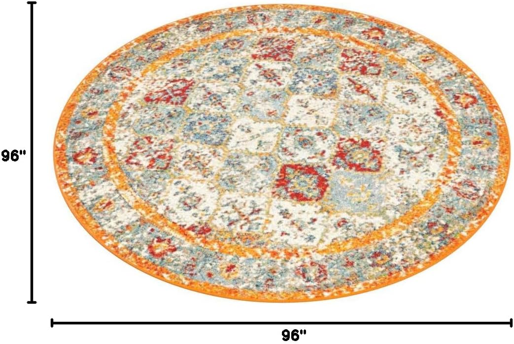 Unique Loom Rosso Collection Vintage, Traditional, Bohemian, Geometric, Distressed, Southwestern Area Rug, 8' 0" x 8' 0", Beige/Orange