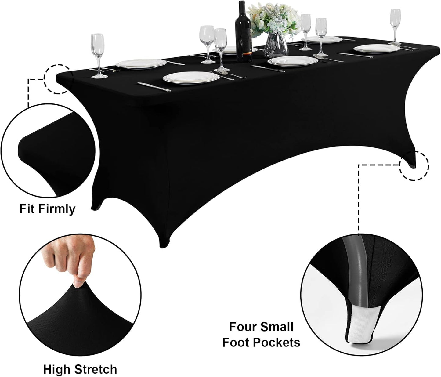 SuperO 2Pack Waterproof Spandex Table Cover for 4FT Table Universal Fitted Stretch Tablecloth for Party, Banquet, Wedding and Events-Black