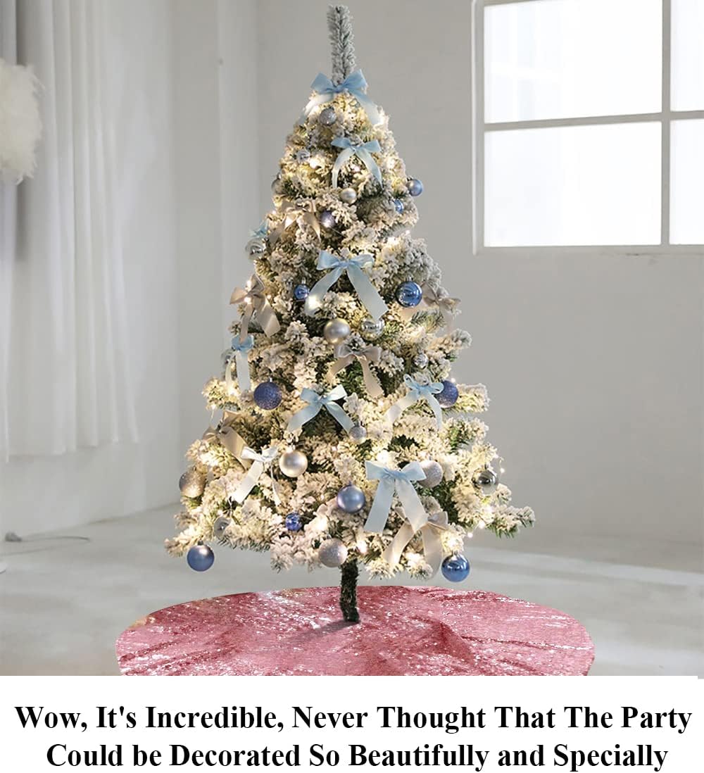 Partisout 36 Inch Sequin Tree Skirt - Fuchsia Pink Glitter Christmas Tree Skirt, Cotton Base, Colorful and Festive for Christmas and Halloween Decorations