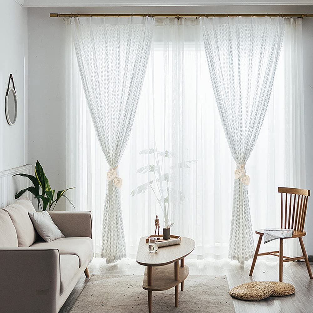 2-Pack Boho Cotton Curtain Tiebacks with Handmade Double Leaves & Adjustable Wood Beads (Beige)