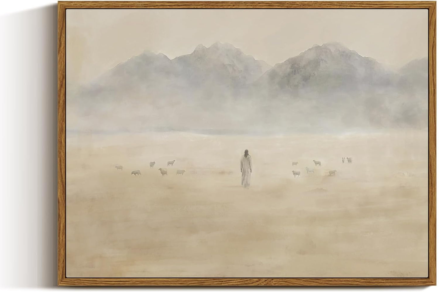 VIYYIEA Framed Wall Art for Living Room, Easter Sheep Jesus Canvas Prints, Vintage Christian Wall Art Home Decor, Christ Painting Picture, Bathroom Wall Decor Gifts for Friends or Family -16L x 12W