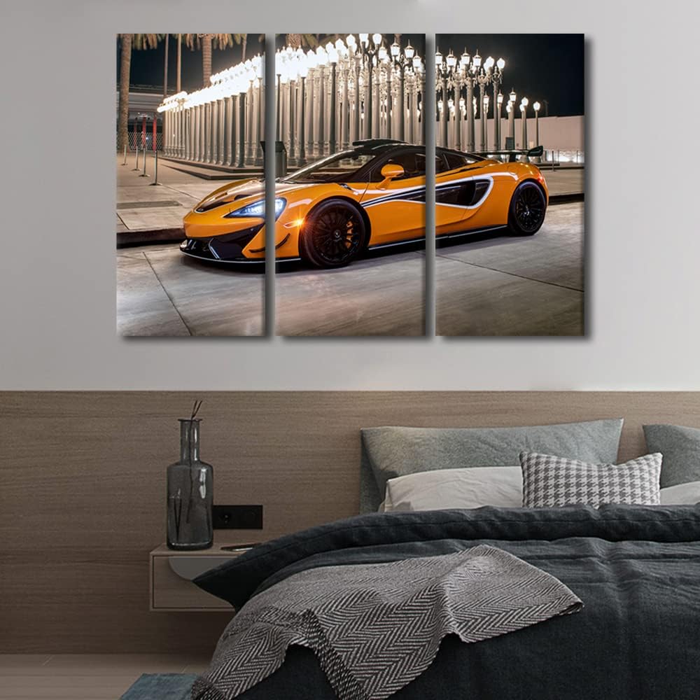TUMOVO Sports Car Canvas Wall Art for Bedroom Orange Super Car Wall Paintings for Living Room Hypercar by the Road Office Modern Wall Art Pictures Print On Canvas Framed Ready to Hang, 42" Wx28 H