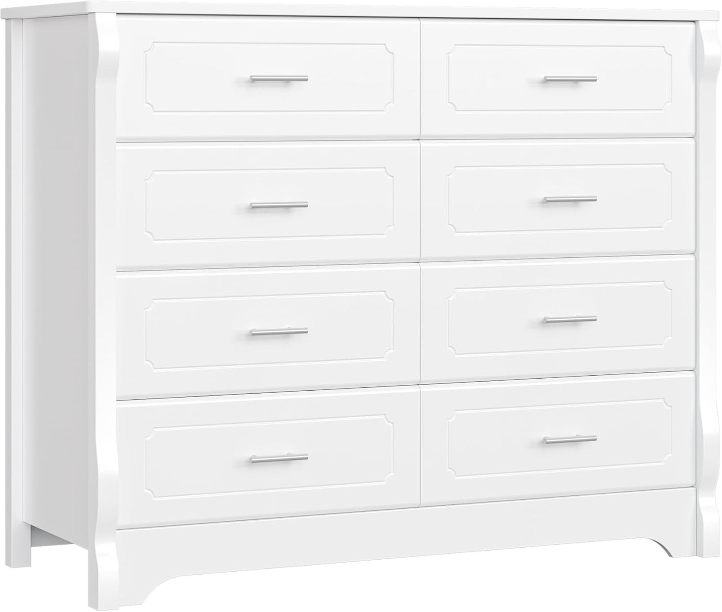 HITHOS White 8 Drawer Dresser for Bedroom, 47" Wood Dresser & Chest of Drawers, Modern Double Storage Cabinet with Deep Drawers | Metal Handles for Living Room, Hallway, Entryway