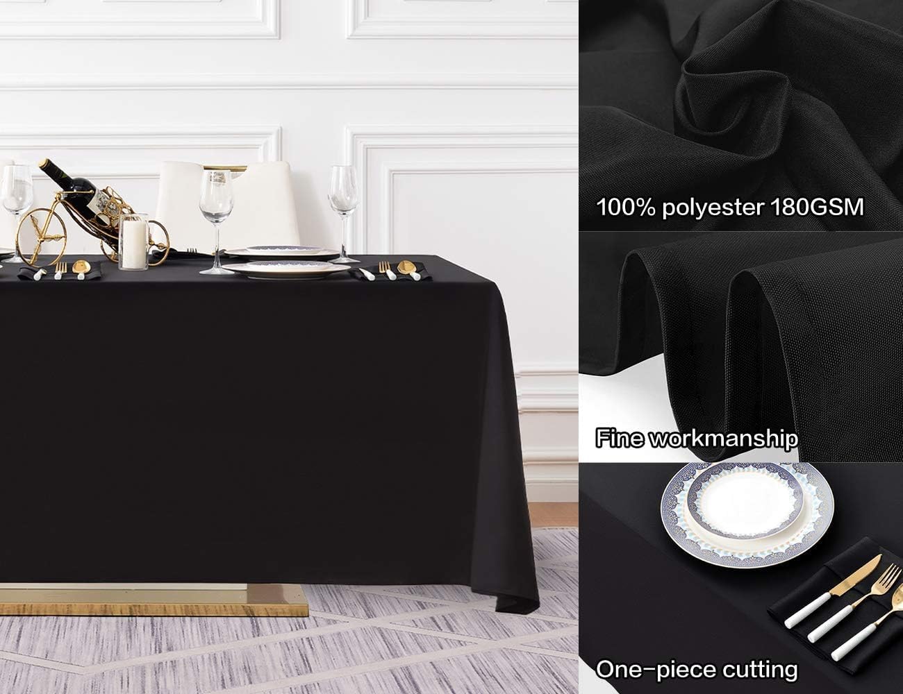 Surmente 10 Pack Black Tablecloth 90 x 156-inch Rectangular Polyester Table Cloth for Weddings, Banquets, or Restaurants