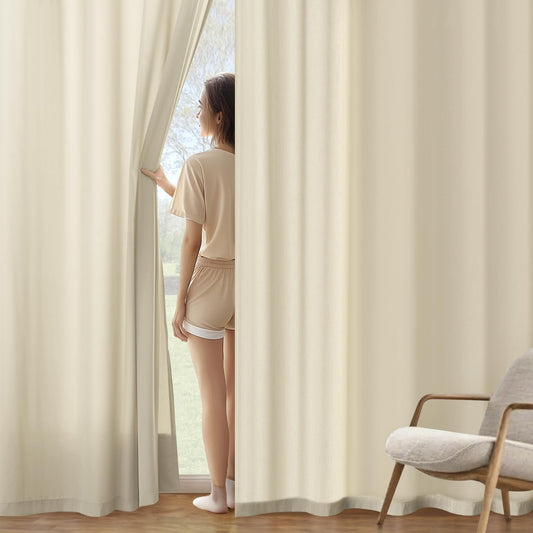 MIULEE Cream Beige Privacy Sheer Curtains That Let Light in 96 Inches Long Non-See-Through Semi Sheer Curtain Light Filtering Window Curtains Drapes for Living Room Bedroom 2 Panels Set 42 X 96