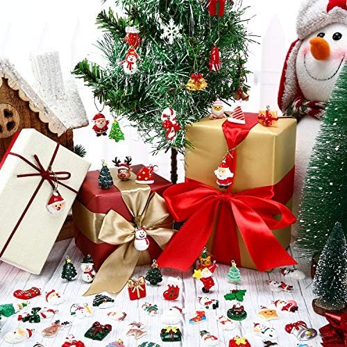 WILLBOND 66 Pieces Mini Resin Christmas Ornaments Christmas Tree Ornament with 65.6 Feet Gold Embroidery Thread for Xmas Hanging Decoration