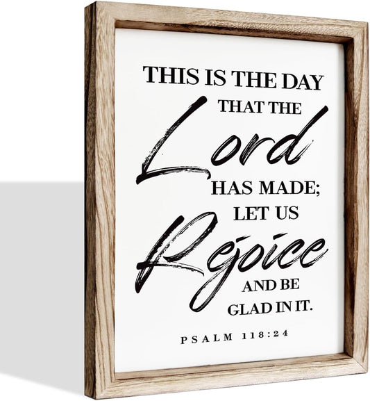 Christian Wooden Wall Sign, Front Door Signs Decor, Home Decor for Porch, Framed Wall Plaque Sign 15 * 11.5 inches, Housewarming Gift, This is the Day that the Lord had Made