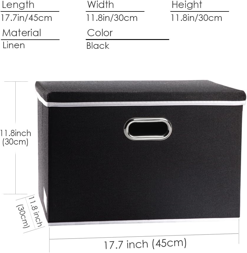 PRANDOM Large Foldable Storage Boxes with Lids [5-Pack] Organizer Containers Baskets Cube with Cover for Home Bedroom Closet Office Black17.7x11.8x11.8 For 6+ Year Old Boys and Girls