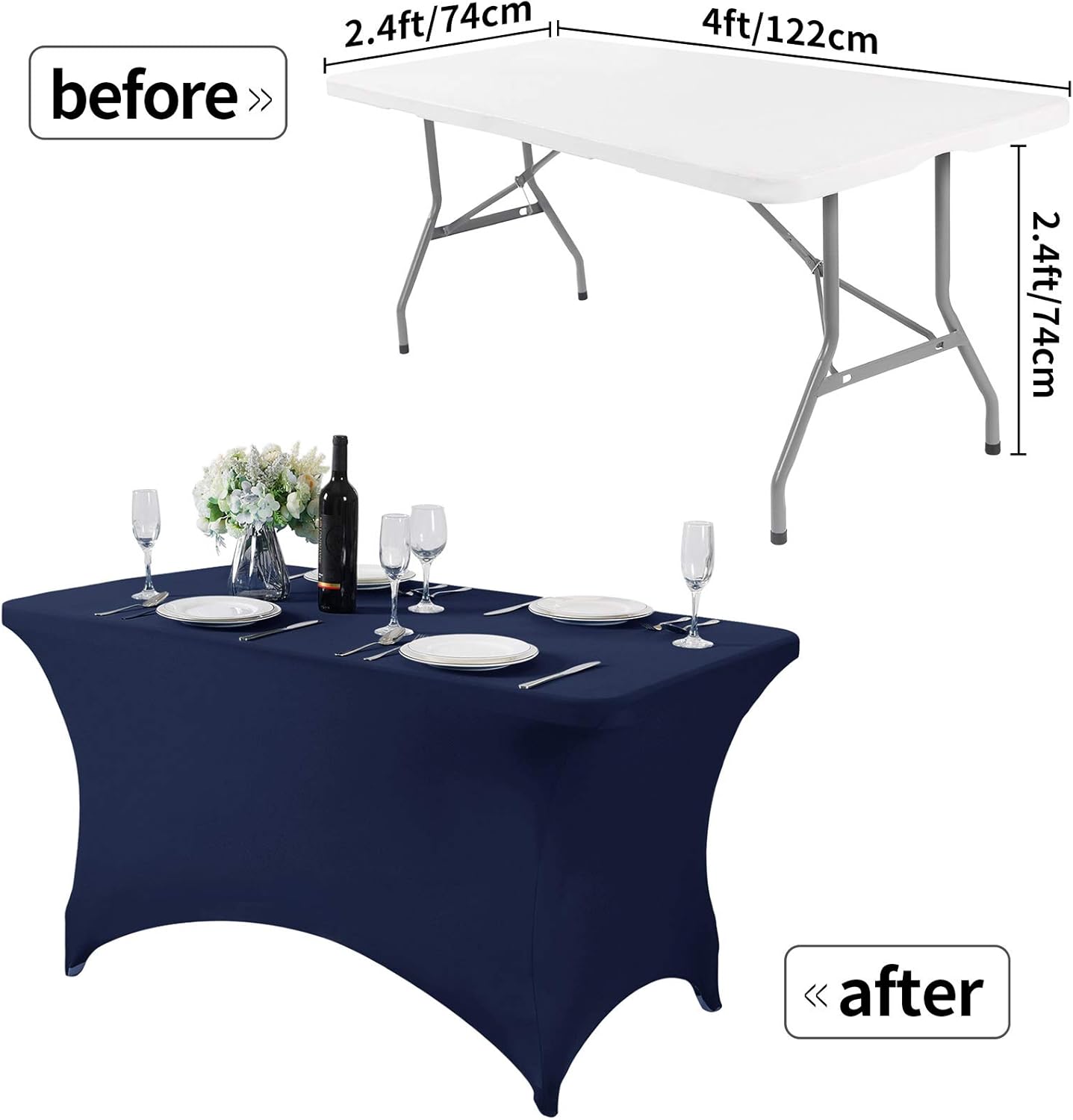 Spandex Table Cover for 4FT Table Universal Fitted Stretch Tablecloth for Party, Banquet, Wedding and Events-Navy