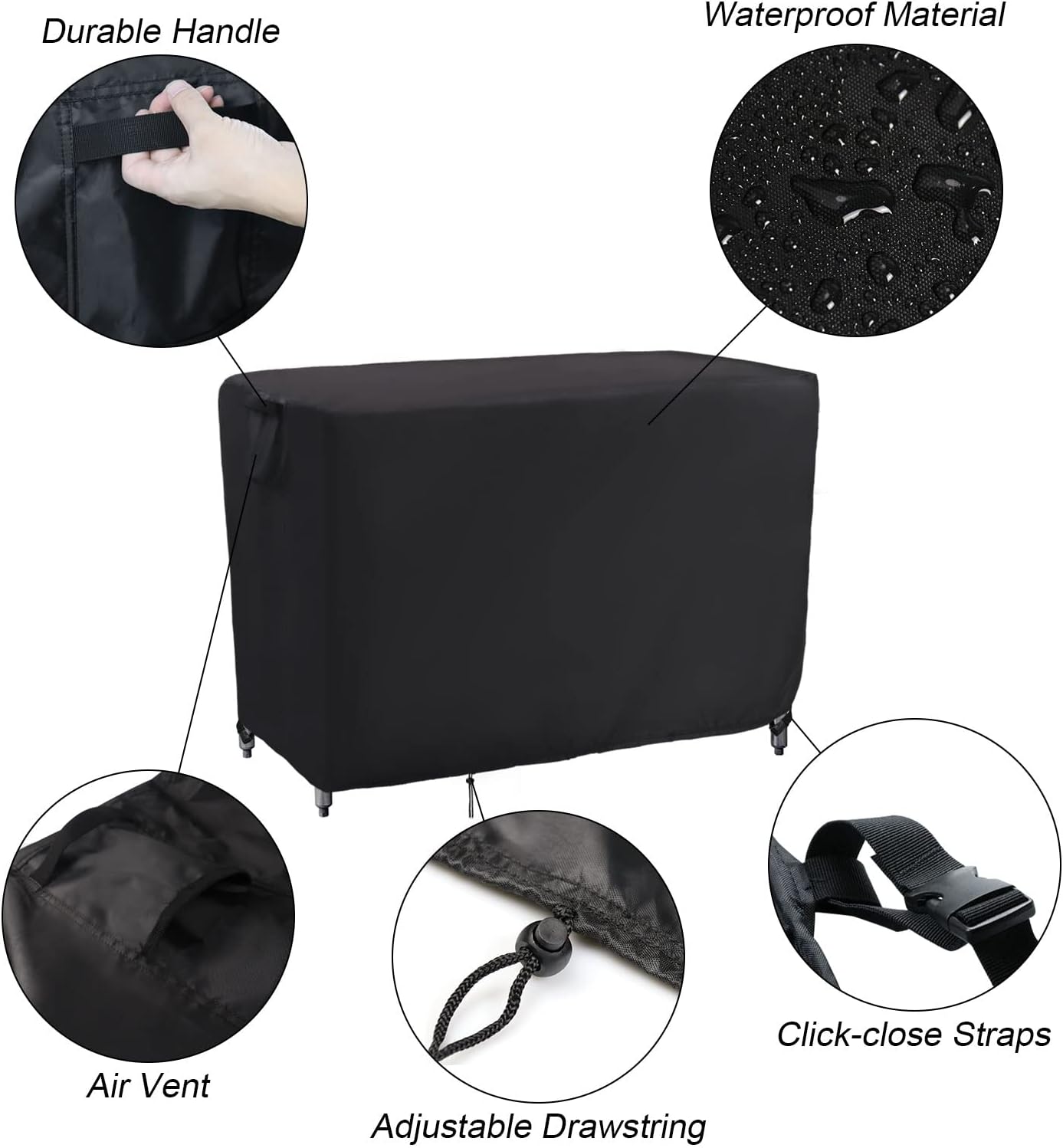 Kingling Outdoor Table Cover for Wicker Bar Cart, 44 Inch Waterproof Patio Bar Table Cover for Outdoor Beverage Serving Cart- 44''L x 19''W x 36''H(Black)