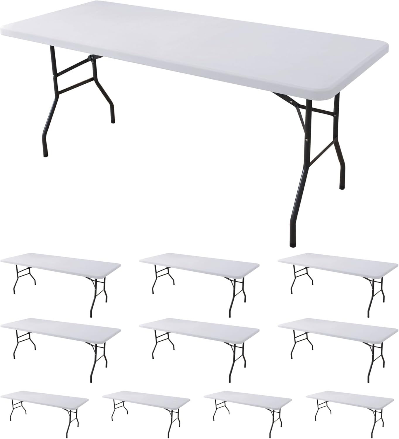 Fitted Tablecloth for 6 Foot Rectangle Tables-10 Pack White Elastic Outdoor Picnic Table Cover-Spandex Stretch Folding Table Cloths 6 ft for Camping Dining Room Patio Kitchen Banquet Party