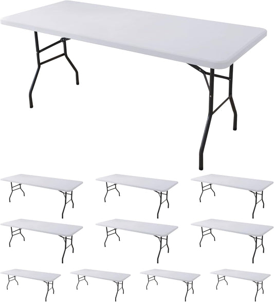 Fitted Tablecloth for 6 Foot Rectangle Tables-10 Pack White Elastic Outdoor Picnic Table Cover-Spandex Stretch Folding Table Cloths 6 ft for Camping Dining Room Patio Kitchen Banquet Party