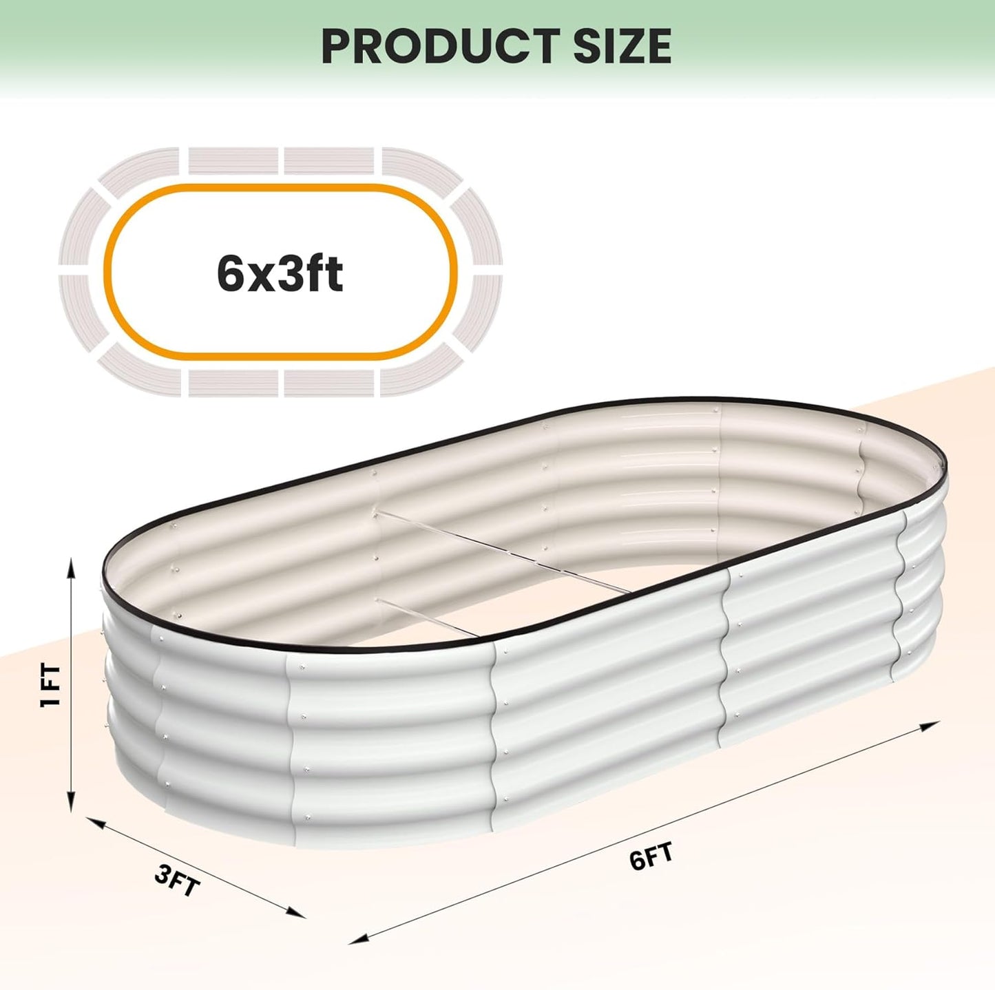 2 Pcs 6x3x1ft Oval Raised Garden Bed, Galvanized Raised Beds,Open-Ended Base Metal Raised Planter Beds,Garden Bed Outdoor,Planter Raised Boxes for Vegetables, Flowers,Tool-Free Asse,White