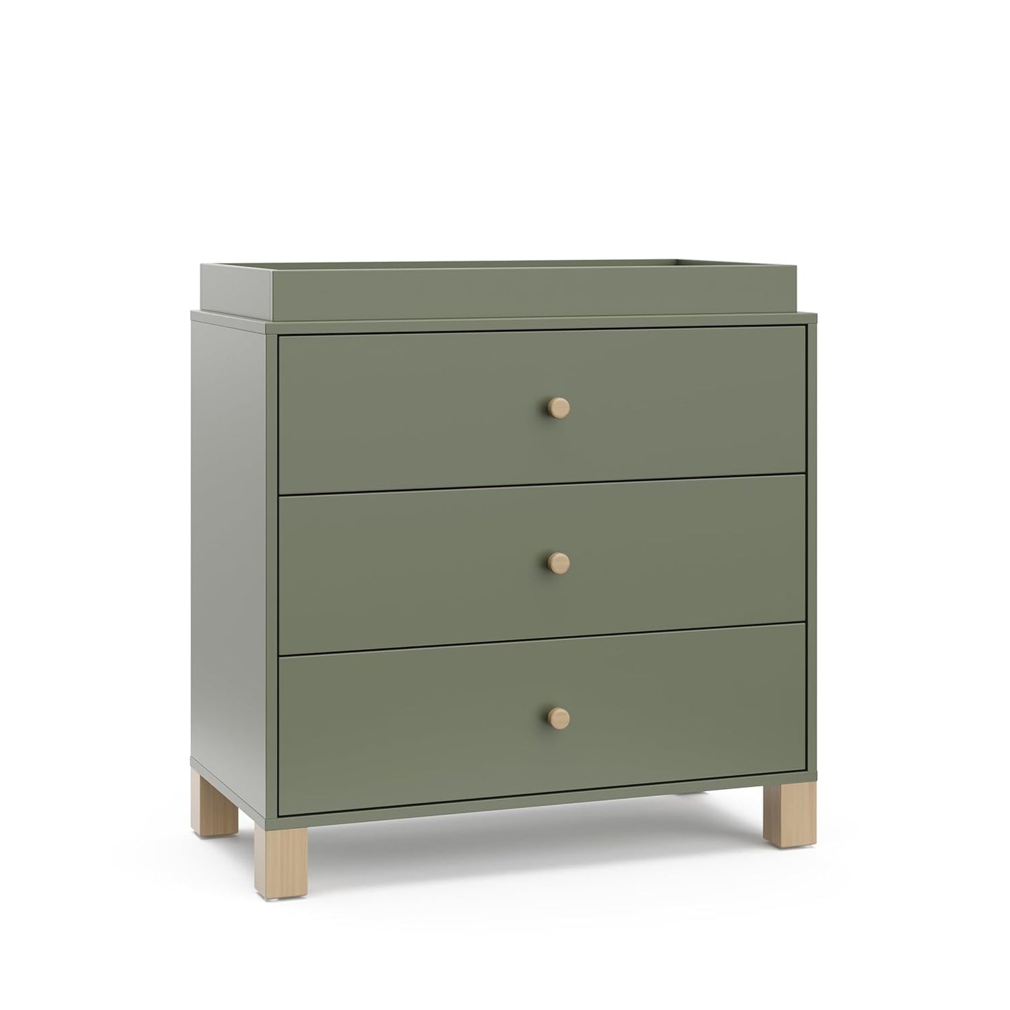 Storkcraft California 3-Drawer Chest with Removable Changing Topper (Olive with Driftwood) – GREENGUARD Gold Certified, Interlocking Drawer System, Pre-Installed Tracks, Easy Assembly