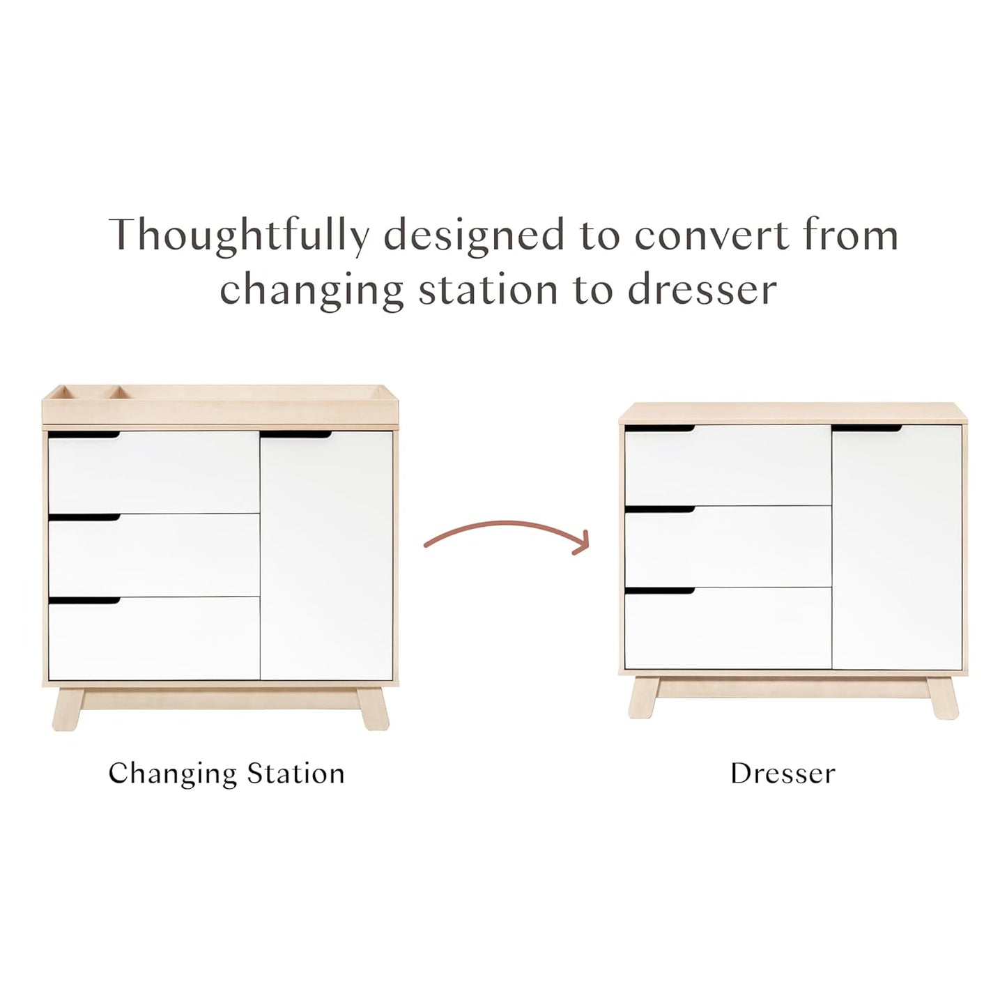 Babyletto Hudson 3-Drawer Changer Dresser with Removable Changing Tray in Washed Natural and White, Greenguard Gold Certified