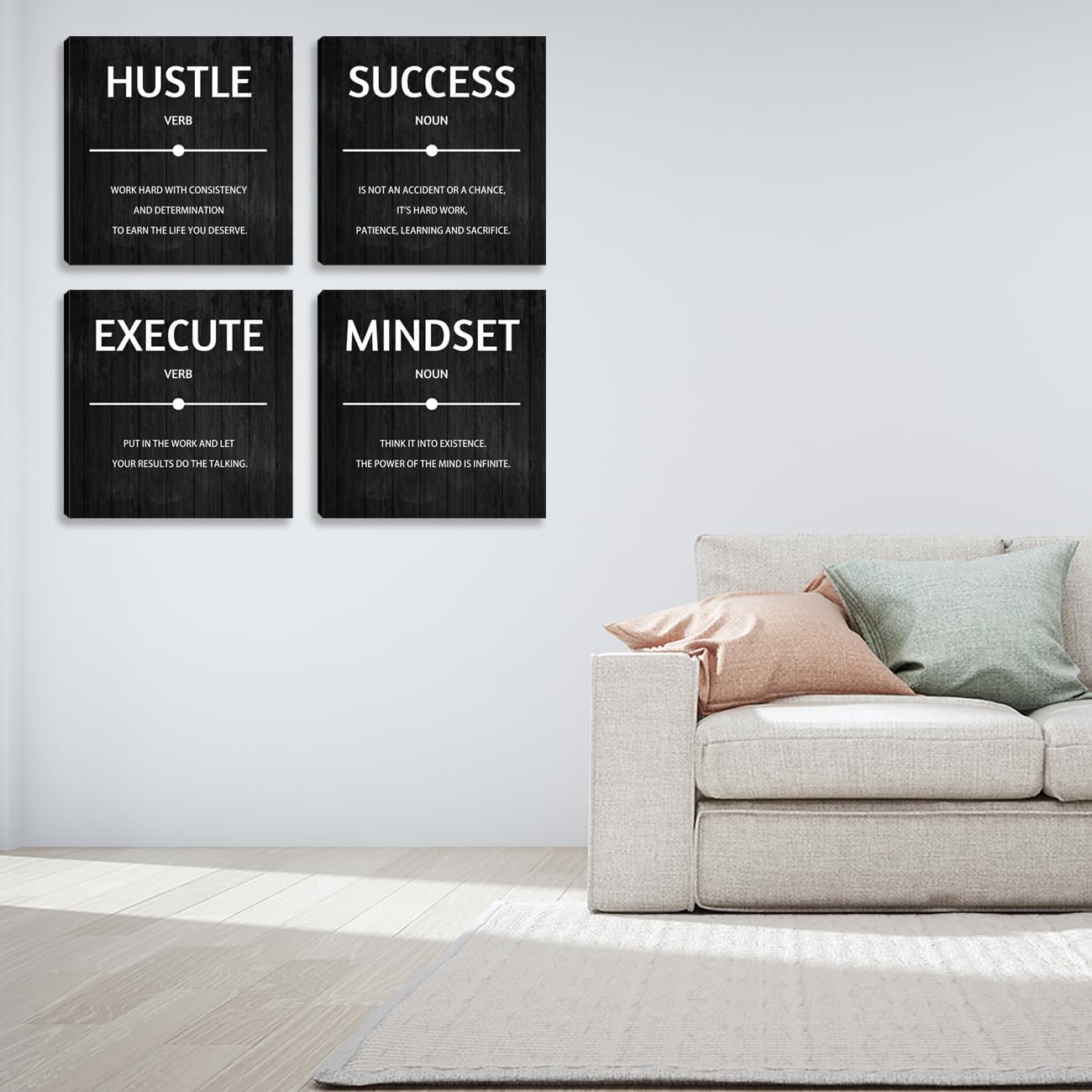 Motivational Wall Decor Inspirational Office Quotes for Living Room Bedroom Canvas Posters Painting 4 Pieces Wall Art Framed Modern Quotes Artwork Wall Decoration Home Decor Office Decor 20”X20”X4