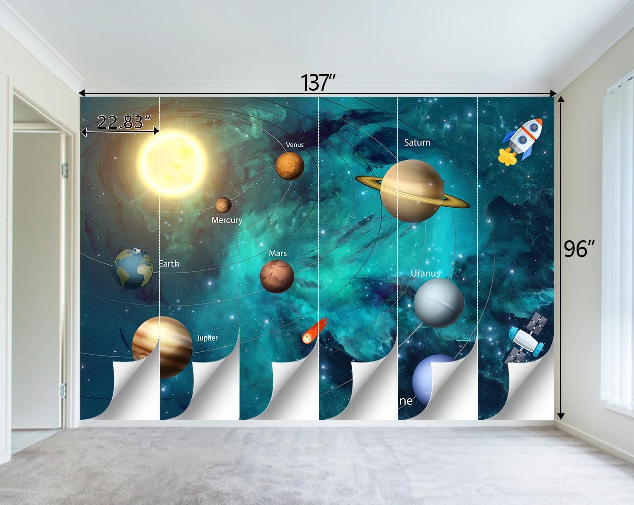 Kids Universe Planet Galaxy Wallpaper Solar System Starry bight Sky Ceiling Nursery Wall Mural - 137"x96"（Not Peel and Stick）