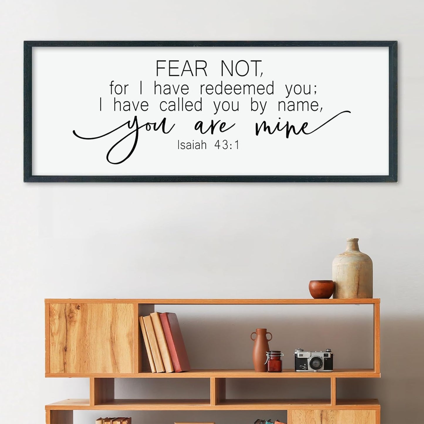 LuZhiQiang Fear Not for I Have Redeemed You Wall Decor Art 40"×15" Isaiah 43:1 Bible Verse Sign Christian Scripture Large Wood Framed Wall Hanging (Black)