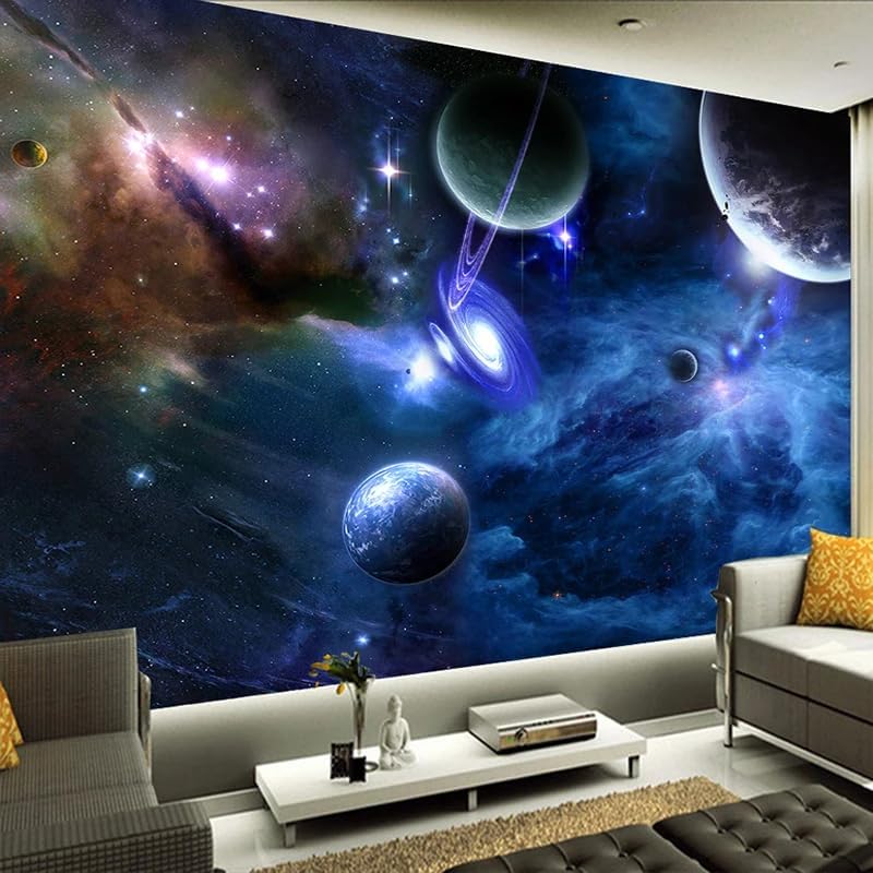 Custom Galaxy Wall Murals 3D Peel and Stick Mural Starry Sky Universe Space Planet Photo Wallpaper for Living Room Bedroom Walls Home Decoration