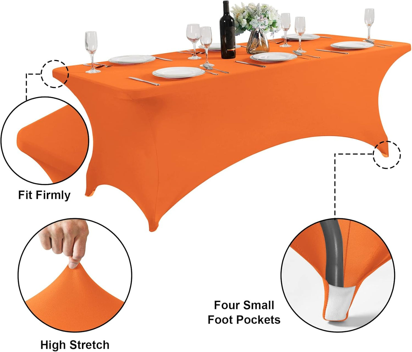 SuperO 2Pack Waterproof Spandex Table Cover for 8FT Table Universal Fitted Stretch Tablecloth for Party, Banquet, Wedding and Events-Orange
