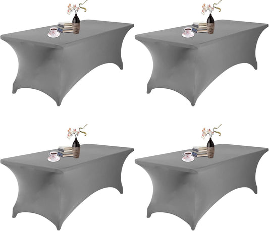 4Pack Spandex Waterproof Table Covers 8ft，Spandex 8ft Waterproof Table Cover for Party,Wedding, Banquet, and Events(Gary)