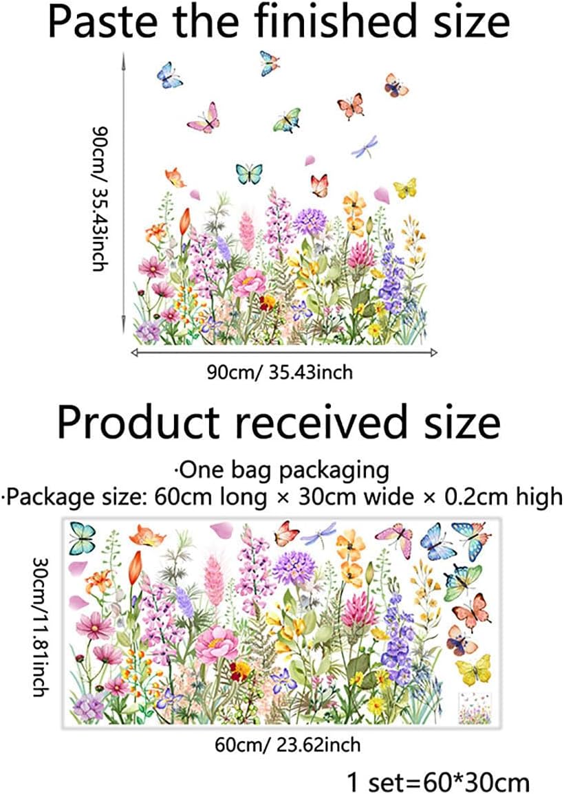 Mirbuy Wildflower Butterfly Window Decals, Colorful Garden Floral Window Clings for Home Decor