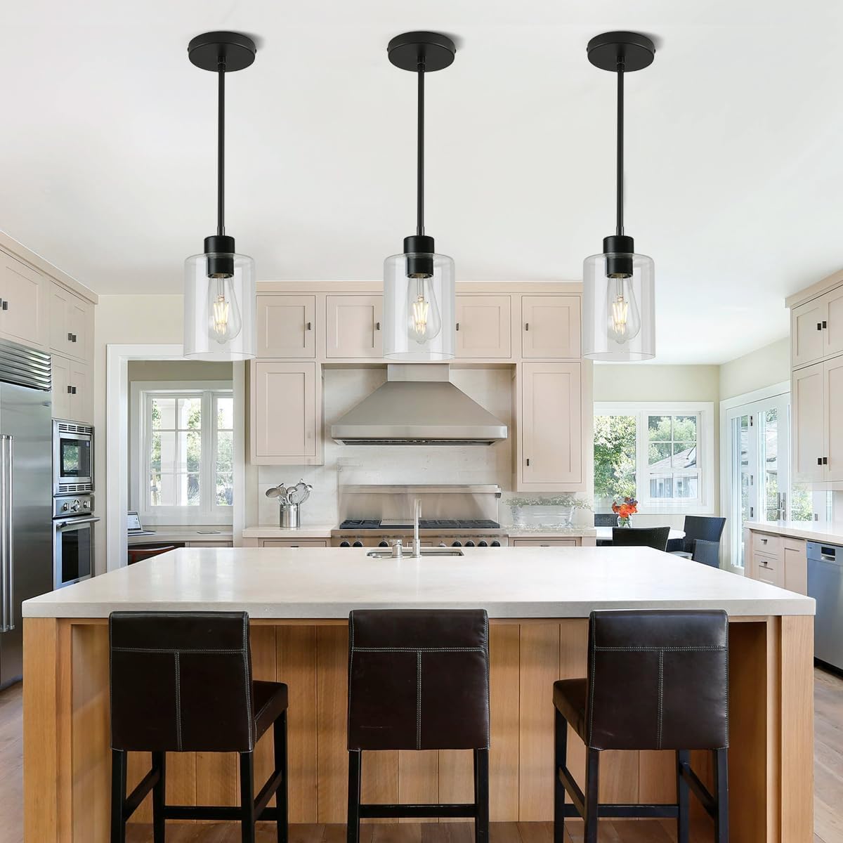 Black Pendant Lights Kitchen Island,Modern Farmhouse Glass Pendant Light,Light Fixture Kitchen Pendant Mini Hanging Light Fixture for Sink (1 Pack Black stem Rod)