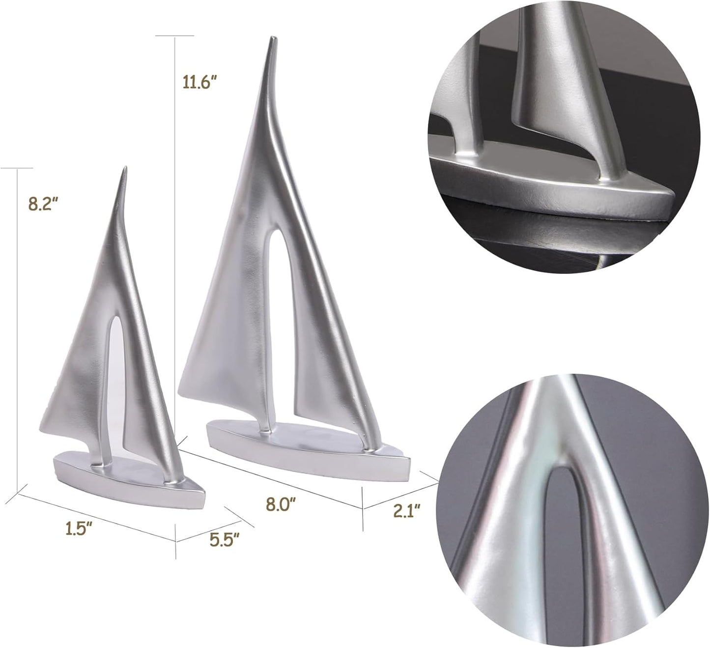 Modern Sculptures Home Decor, Silver Sailboat Decor Ornament, Boat Decorations Statue Decor, Art Sculptures and Statues, Sailboat Gifts Home Office Bathroom Shelf Decor Nautical Decor (2 Pack)