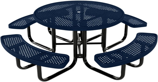 Coated Outdoor Furniture Heavy-Duty Portable Outdoor Kids Table with Umbrella Hole, Punched Steel Kids Picnic Table, Commercial-Grade, Made in America (46 In, Round, Childrens, Textured Dark Blue)