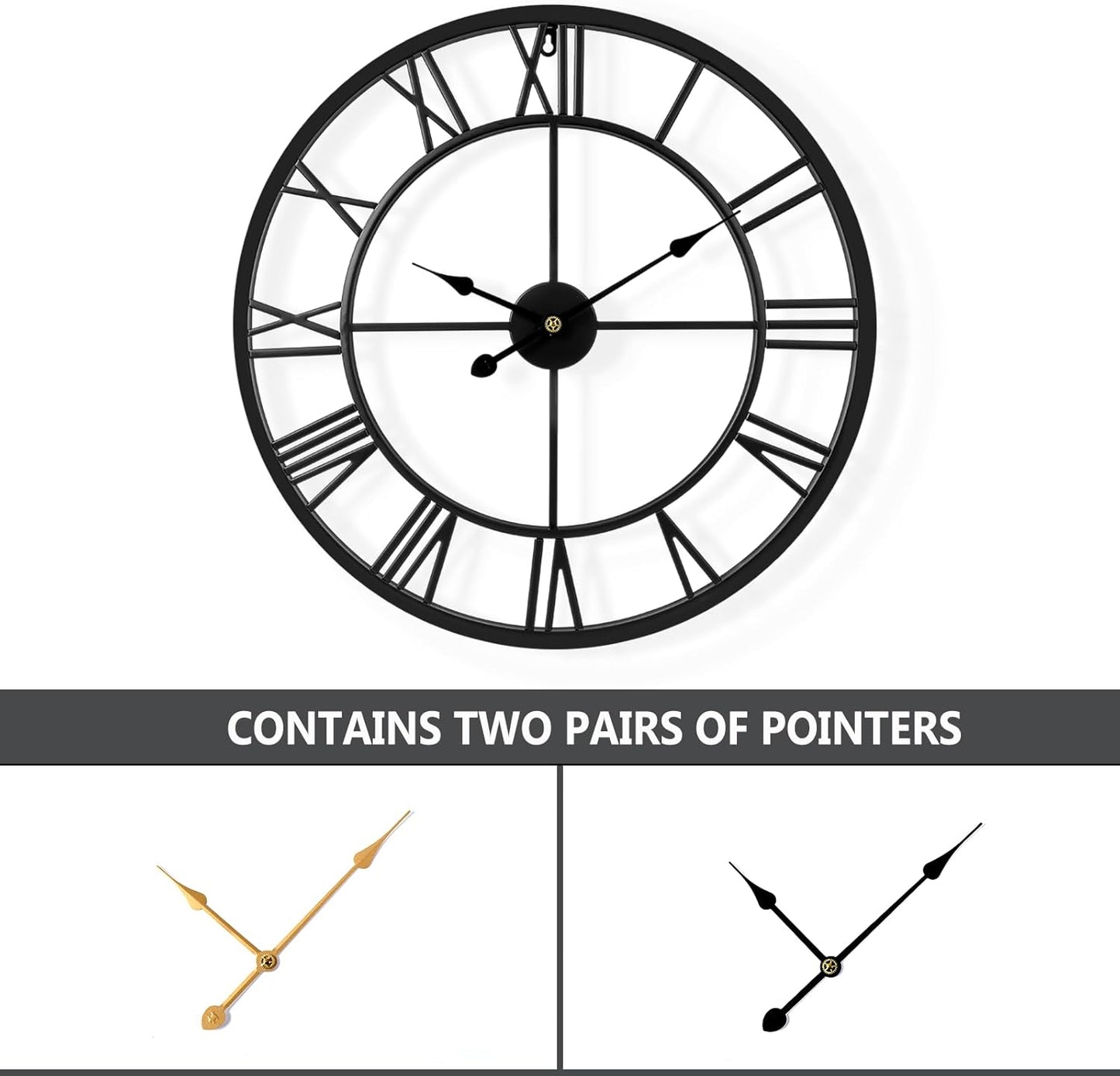 Tatub 32 Inch Large Wall Clock for Living Room Decor, Roman Numeral Modern Round Decorative Metal Large Wall Clock for Bedroom and Kitchen, Silent, Non Ticking, Battery Operated