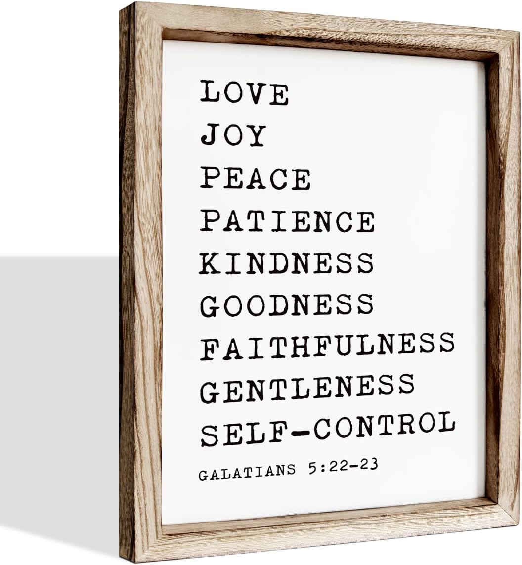 Christian Wall Decors, Positive Home Decors for Living Room, Galatians 5:22-23 Signs Decor, Scripture Decor Art, Framed Wall Plaque Sign 15 * 11.5 inches, Love Joy Peace Sign