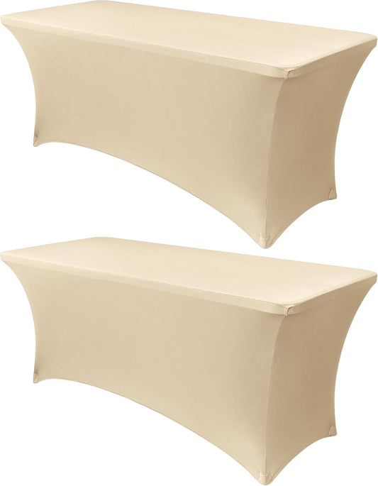 Obstal 6ft Stretch Spandex Table Cover for Standard Folding Tables - 2 Pack Universal Rectangular Fitted Tablecloth Protector for Wedding, Banquet and Party, 72L x 30W x 30H Inches, Champagne, 2pc