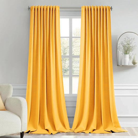 MIULEE Yellow Back Tab Blackout Curtains 102 Inch Long 2 Panels Set for Bedroom, Rod Pocket/Pinch Pleated Thermal Insulated Living Room Darkening Light Blocking Floor to Ceiling Drapes